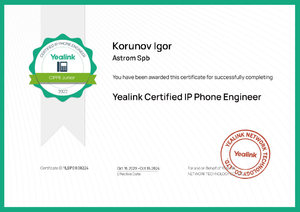 Сертификат специалиста по SIP телефонамYeaink 2024